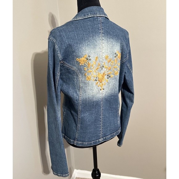 Blue Jean Denim Jacket Boho Embroidered Embellished Women’s 12 C8 - Picture 5 of 8